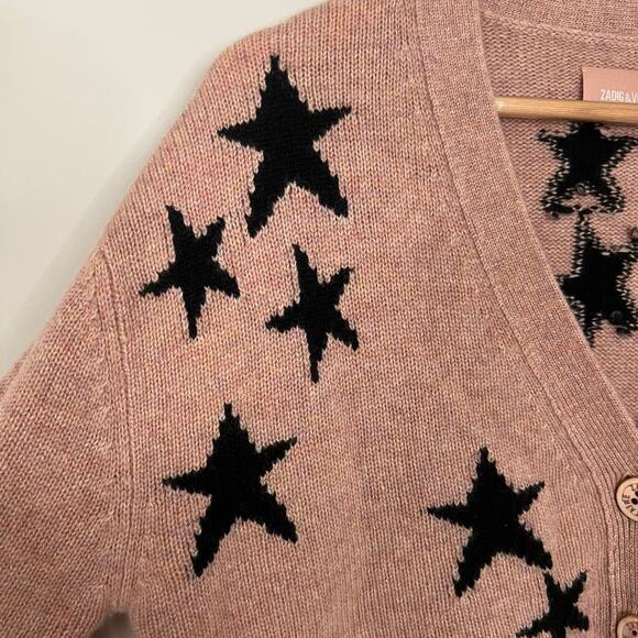 Zadig & Voltaire Mirka Stars Intarsia Blush Cashmere Cardigan Sweater Size XS - Picture 8 of 16